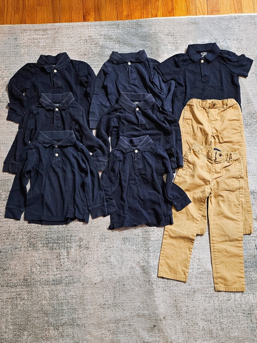 The Children's Place Navy Long-Sleeve Polo Pack with Tan Pants